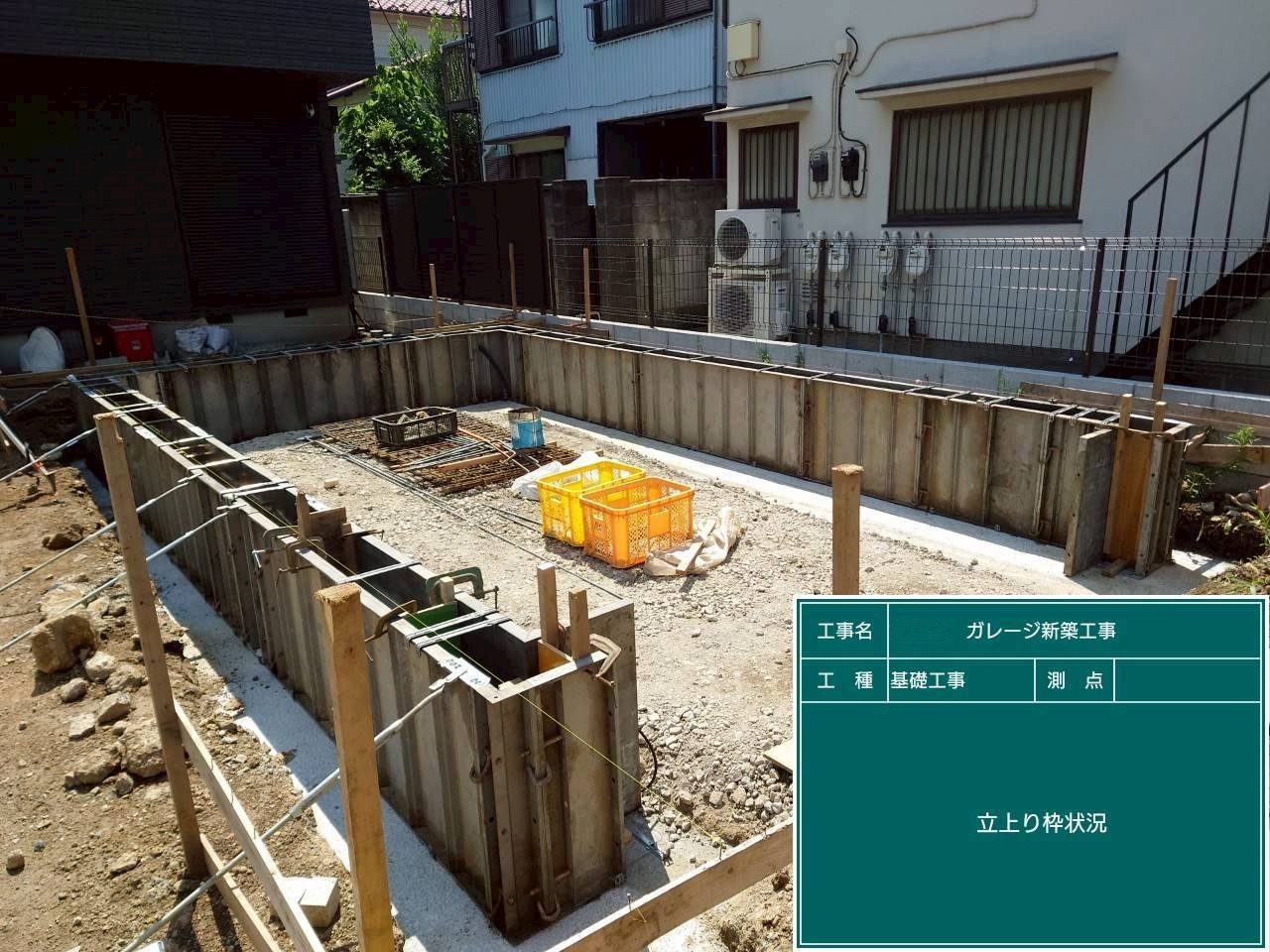 ガレージ基礎の立ち上がり部分に型枠を設置した様子